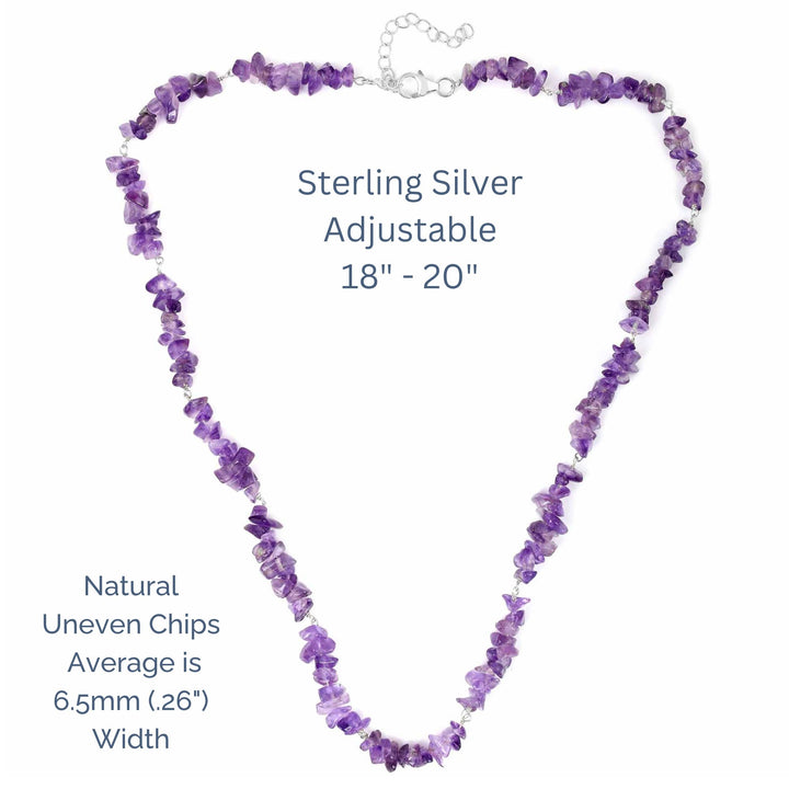 Earth Song Jewelry Amethyst February Birthstone Chip Sterling Silver necklace sizing