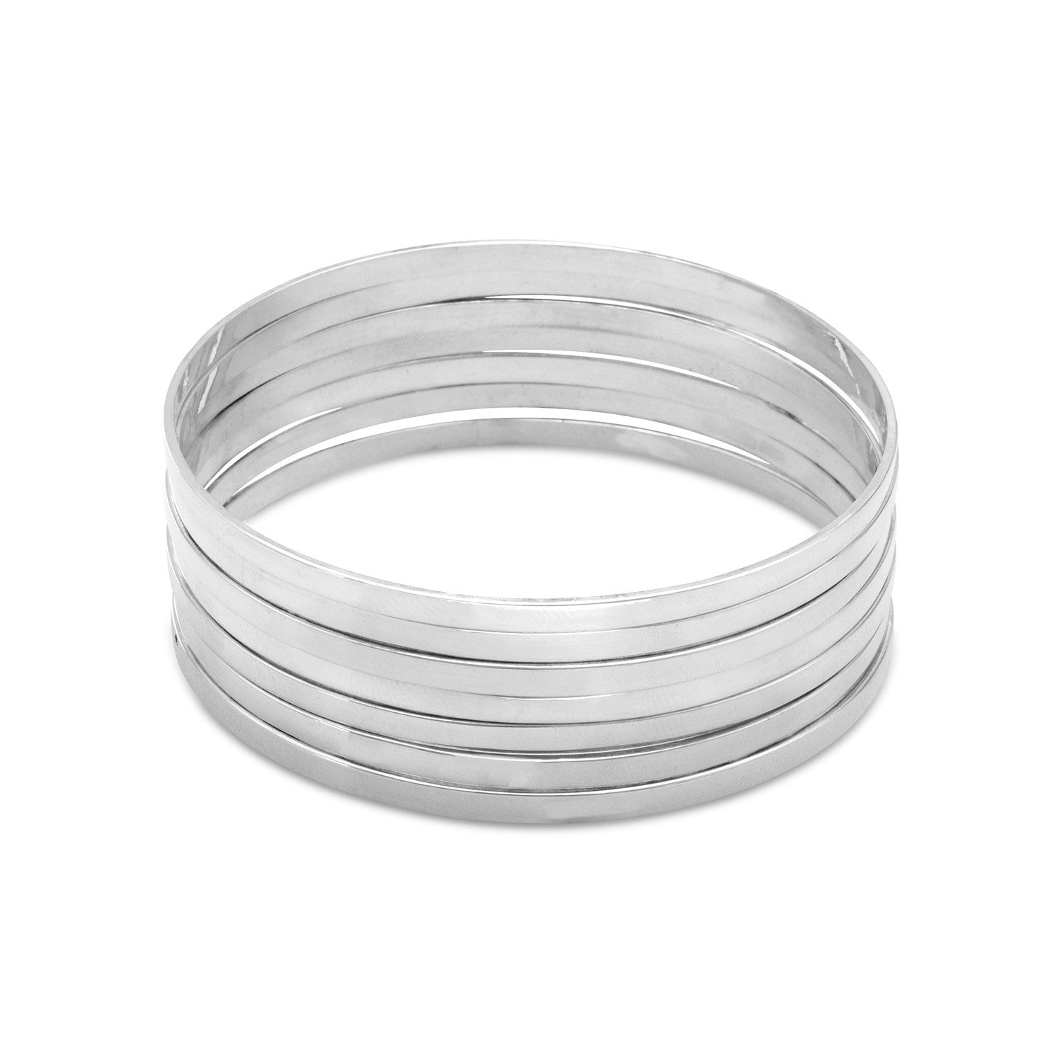 Set of Seven Sterling Silver Flat Bangle Bracelets - Shop Online