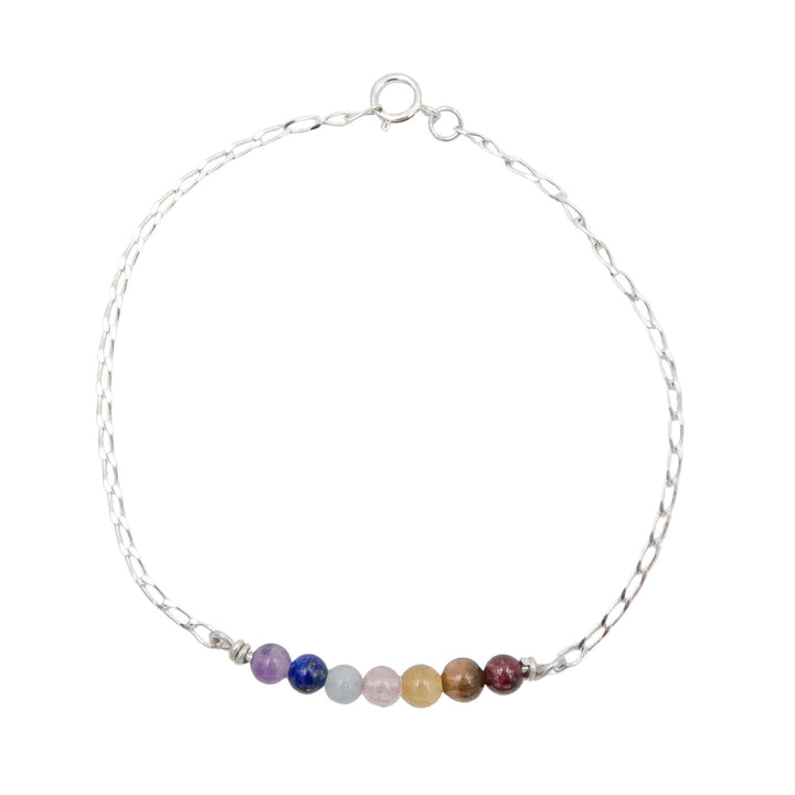 Earth Song Jewelry Handmade Seven Chakra Stone Sterling Silver Anklet for Women or Men  view from above