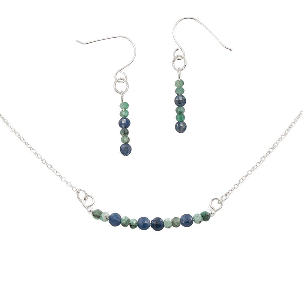 Earth Song Jewelry Sapphires & Emeralds ~ September and May Birthstones! ~ Sterling Silver Necklace and Earrings Set