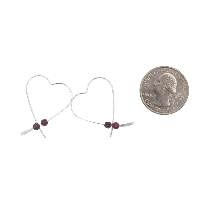 Earth Song Jewelry Handmade Sterling Silver Hearts with Rubies Earrings for Valentine's Day for sizing context