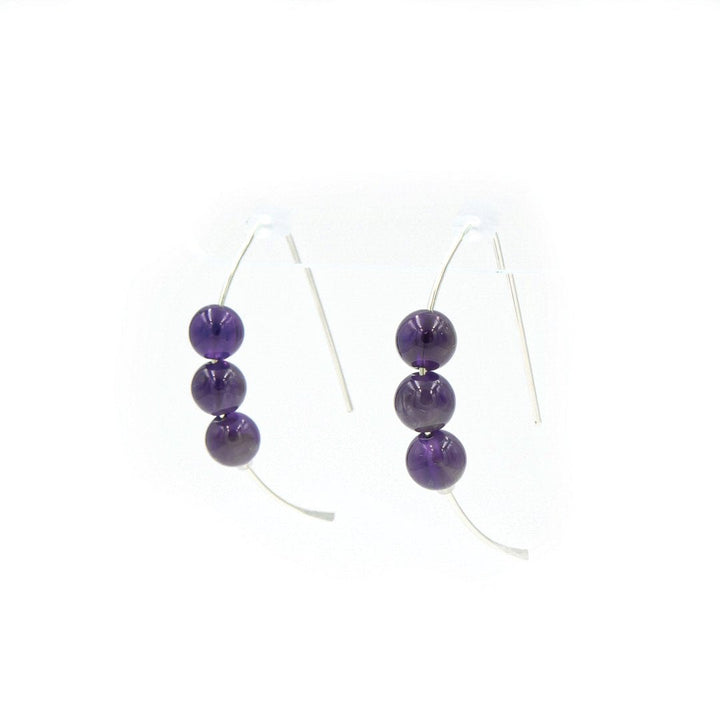 Earth Song Jewelry - Amethyst Sterling Silver Curve Earrings Handmade Side view