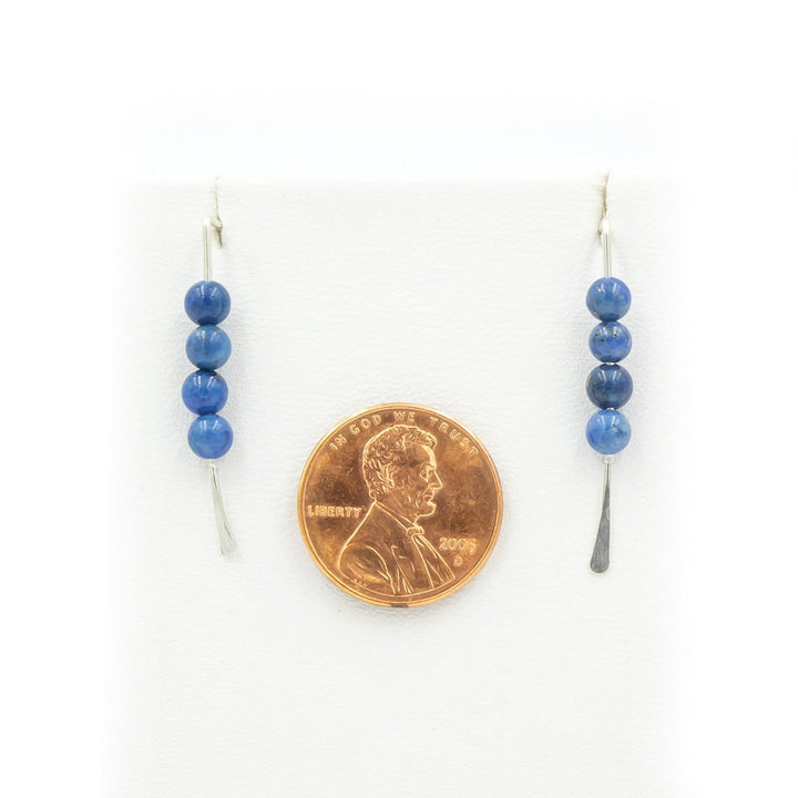 Earth Song Jewelry - Handmade Hammered Denim Lapis Sticks Earrings with a sizing coin