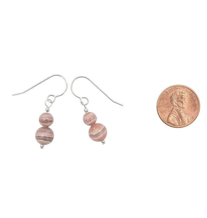 Earth Song Jewelry ~ Handmade rhodochrosite silver earrings Colorado's State Mineral! size view