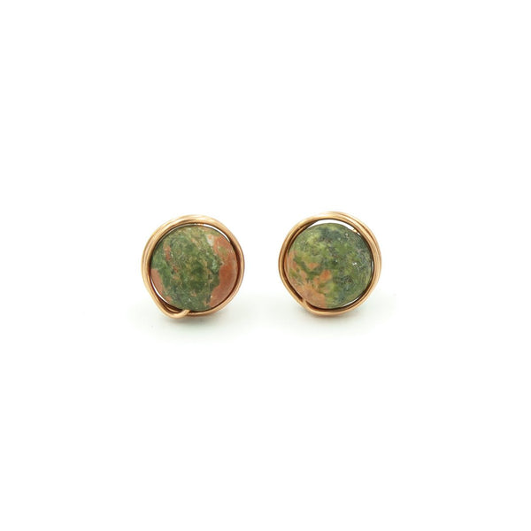 Earth Song Jewelry ~ Copper Wrapped Unakite Stud Post Earrings ~ Handmade