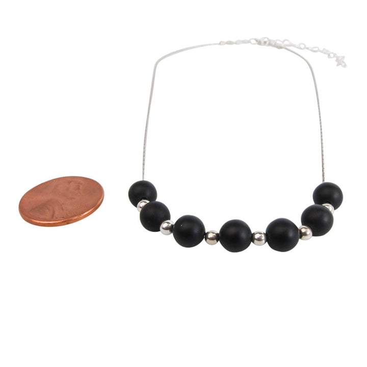 Black & Silver Matte Agate Necklace - Earth Song Jewelry sizing
