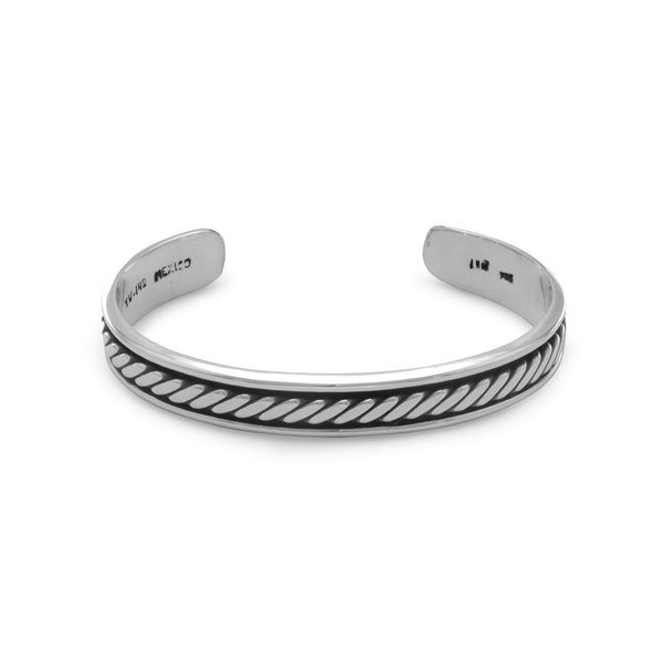 Earth Song Jewelry Oxidized Men's Cuff Bracelet with Rope Design