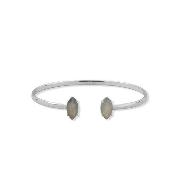 Earth Song Jewelry Rhodium Plated Marquise Labradorite Cuff Bracelet