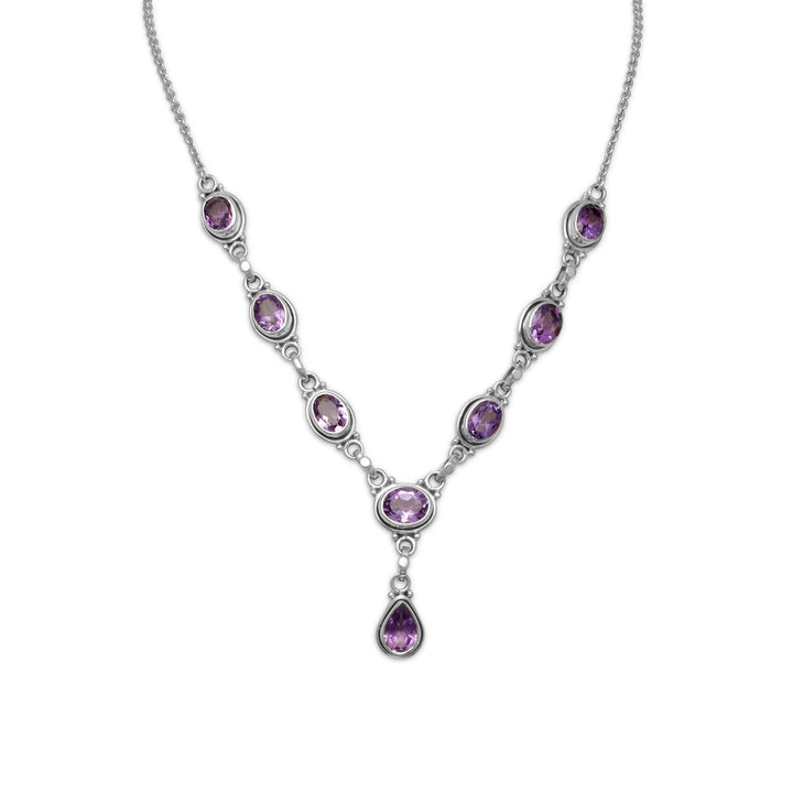 Earth Song Jewelry 15" + 1" Oval and Pear Shape Amethyst Necklace