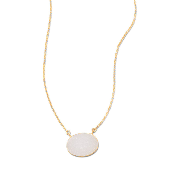 Earth Song Jewelry 16" + 2" 14 Karat Gold Plated White Druzy Necklace