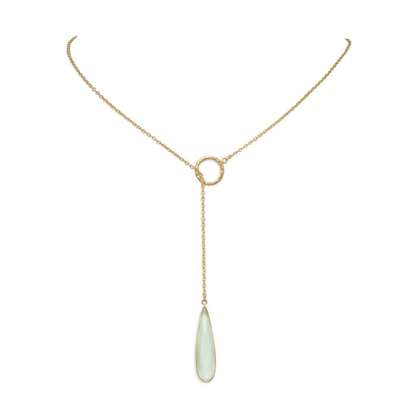 Earth Song Jewelry 14 Karat Gold Plated Lariat Necklace with Chalcedony Drop