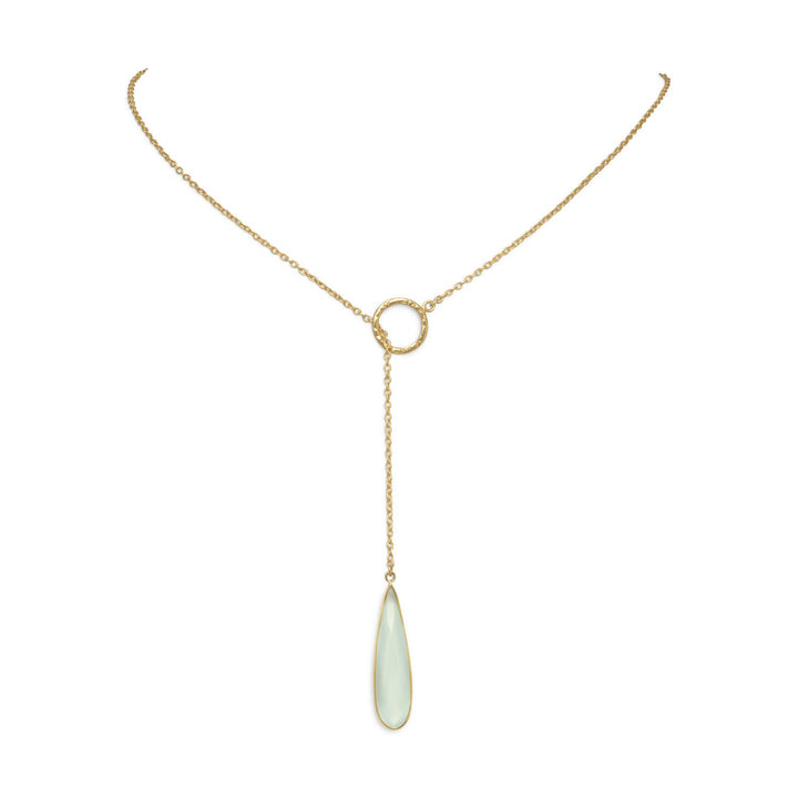 Earth Song Jewelry 14 Karat Gold Plated Lariat Necklace with Chalcedony Drop