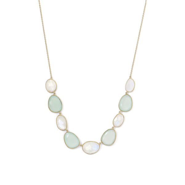 Earth Song Jewelry 14 Karat Gold Plated Rainbow Moonstone and Green Chalcedony Necklace