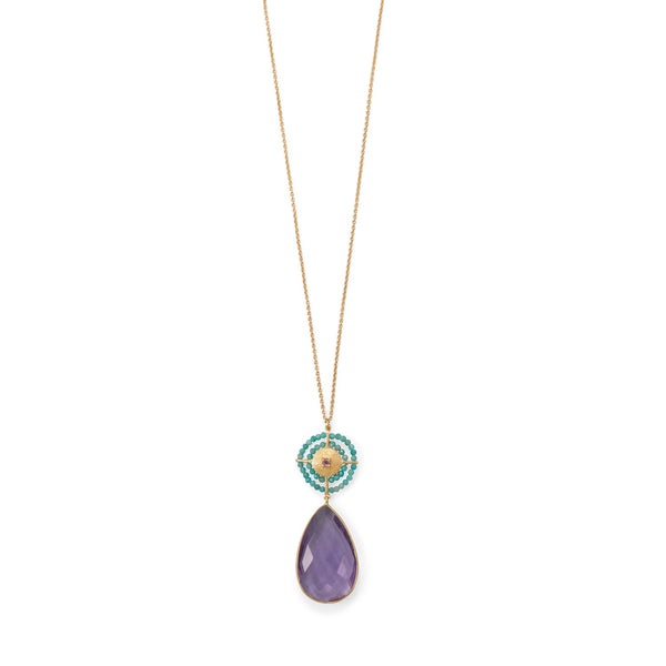 Earth Song Jewelry 32" 14 Karat Gold Plated Amethyst and Amazonite Necklace