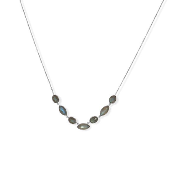 Earth Song Jewelry 16"+2" Rhodium Plated Multi-Shape Labradorite Necklace