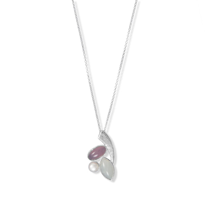 Earth Song Jewelry 18" Rainbow Moonstone, Cultured Freshwater Pearl and Pink Chalcedony Necklace