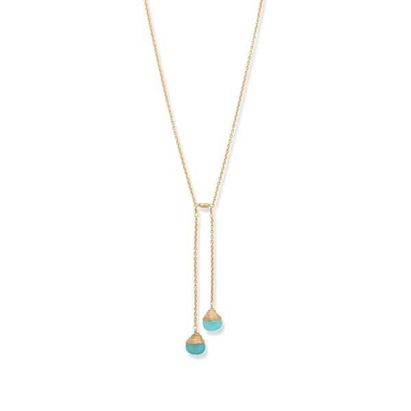 Earth Song Jewelry 14 Karat Gold Plated Aqua Chalcedony Lariat Necklace