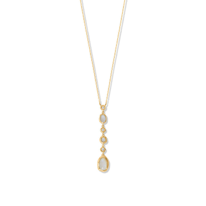 Earth Song Jewelry 16" + 2" 14 Karat Gold Plated CZ and Rainbow Moonstone Drop Necklace