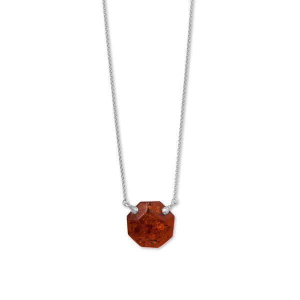 Earth Song Jewelry 18" + 2" Rhodium Plated Octagon Baltic Amber Necklace