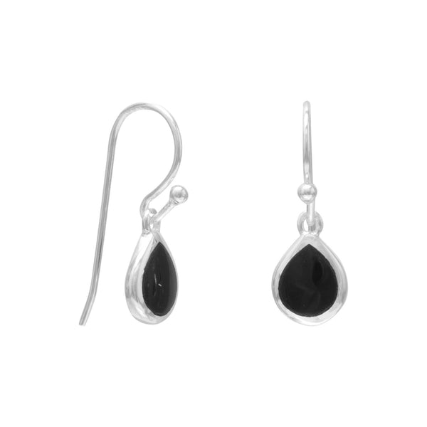 Earth Song Jewelry Pear Inlay Black Onyx French Wire Earrings