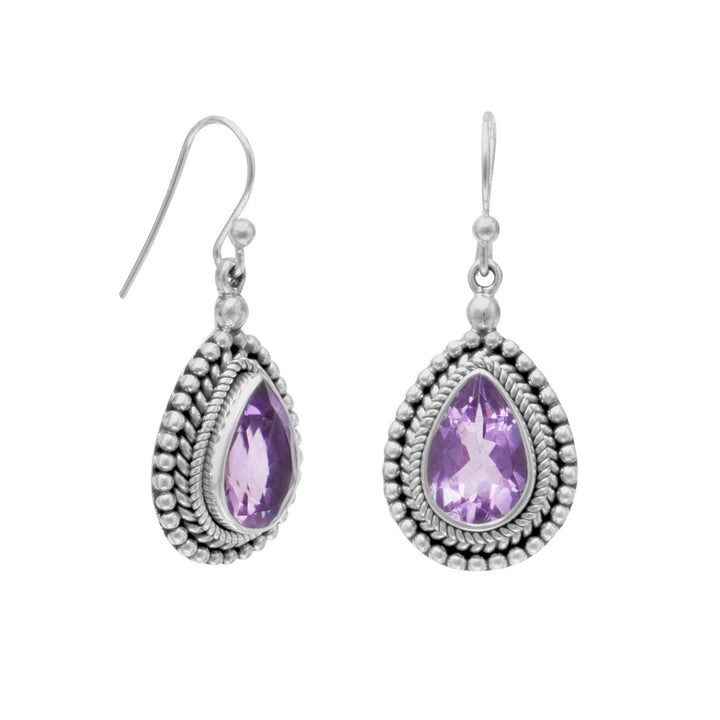 Earth Song Jewelry Oxidized Amethyst with Bead Edge Earrings