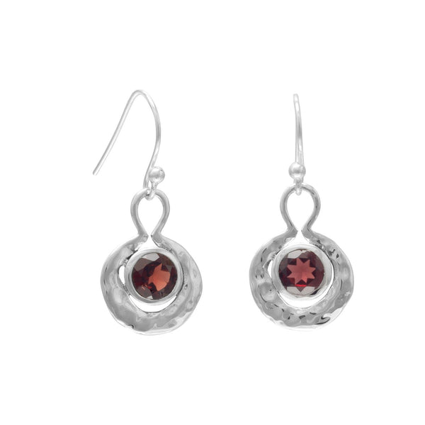 Earth Song Jewelry Oxidized Round Hammered Earrings With Garnet