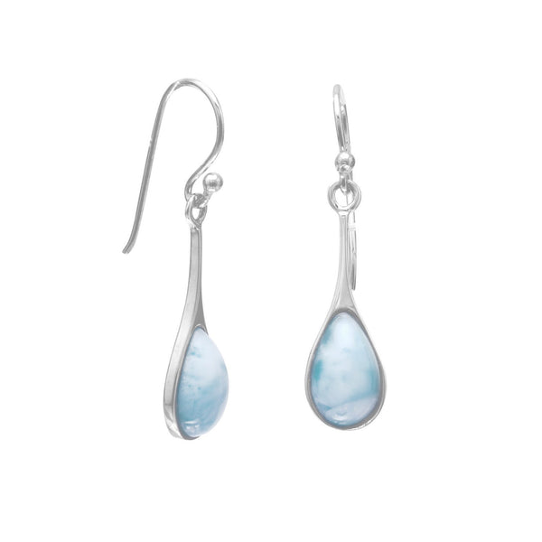 Earth Song Jewelry Rhodium Plated Pear Drop Larimar Earrings