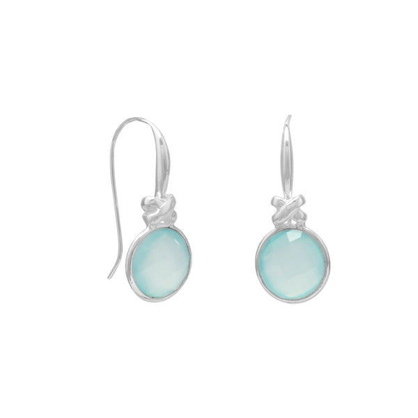 Earth Song Jewelry Faceted Sea Green Chalcedony Earrings with "X" Design