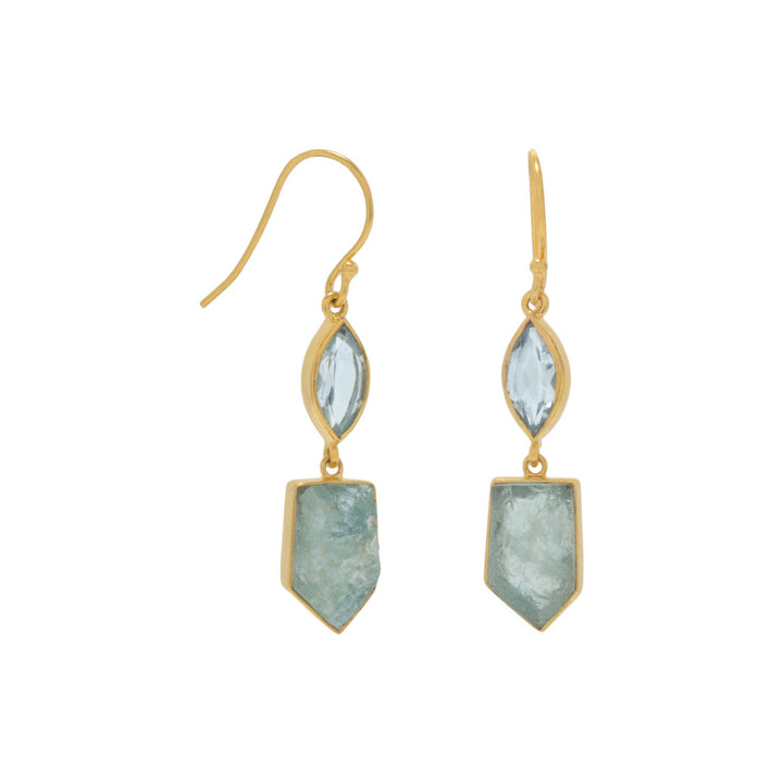 Earth Song Jewelry 14 Karat Gold Plated Blue Topaz and Aquamarine Drop Earrings