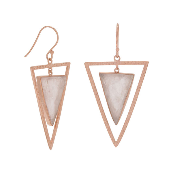 Earth Song Jewelry 14 Karat Rose Gold Plated Rose Quartz Triangle Earrings