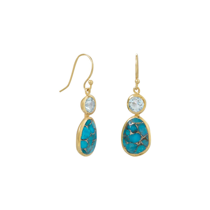 Earth Song Jewelry 14 Karat Gold Plated Turquoise and Sky Blue Topaz Earrings