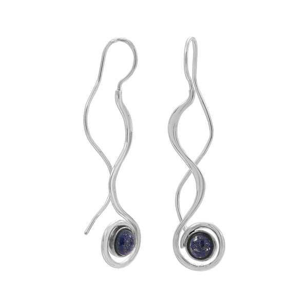 Earth Song Jewelry Polished Long Wavy Threader Earrings with Lapis