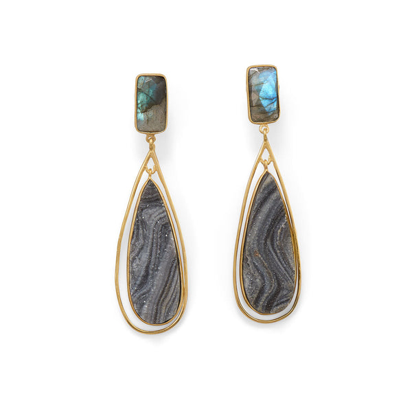 Earth Song Jewelry 14 Karat Gold Plated Labradorite and Desert Druzy Earrings