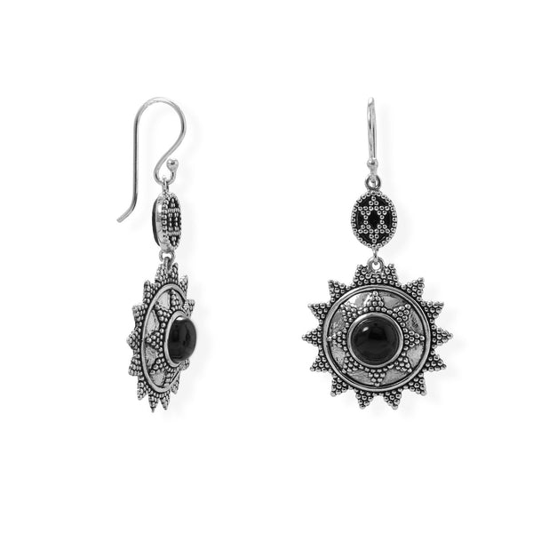 Earth Song Jewelry Oxidized Beaded Sun Design Black Onyx Earring