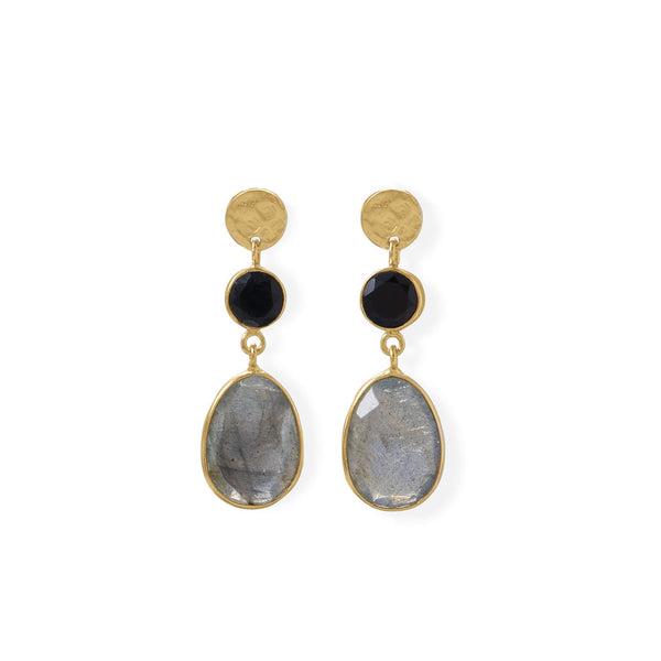 Earth Song Jewelry 14 Karat Gold Plated Black Onyx and Labradorite Post Earring