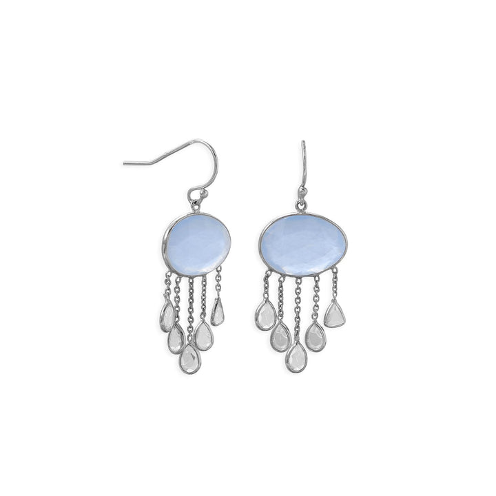 Earth Song Jewelry Rhodium Plated Chalcedony and White Quartz Drop Earring