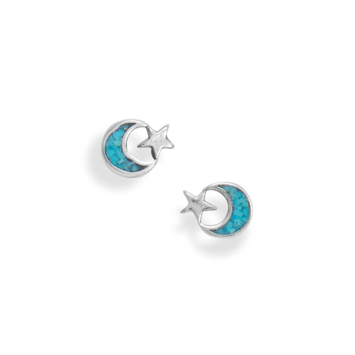 Earth Song Jewelry Oxidized Turquoise Chip Moon and Star Earrings