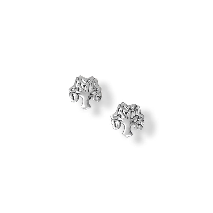 Earth Song Jewelry Oxidized Tree with Heart Leaves Stud Earrings