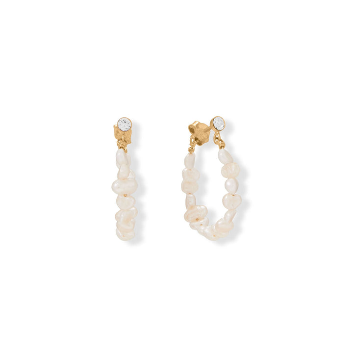 Earth Song Jewelry 14 Karat Gold Plated Crystal and Cultured Freshwater Pearl Hoop Earrings