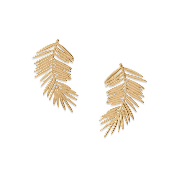 Earth Song Jewelry 14 Karat Gold Plated Palm Leaf Post Earrings