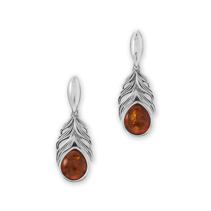 Earth Song Jewelry Oxidized Baltic Amber Feather Earrings