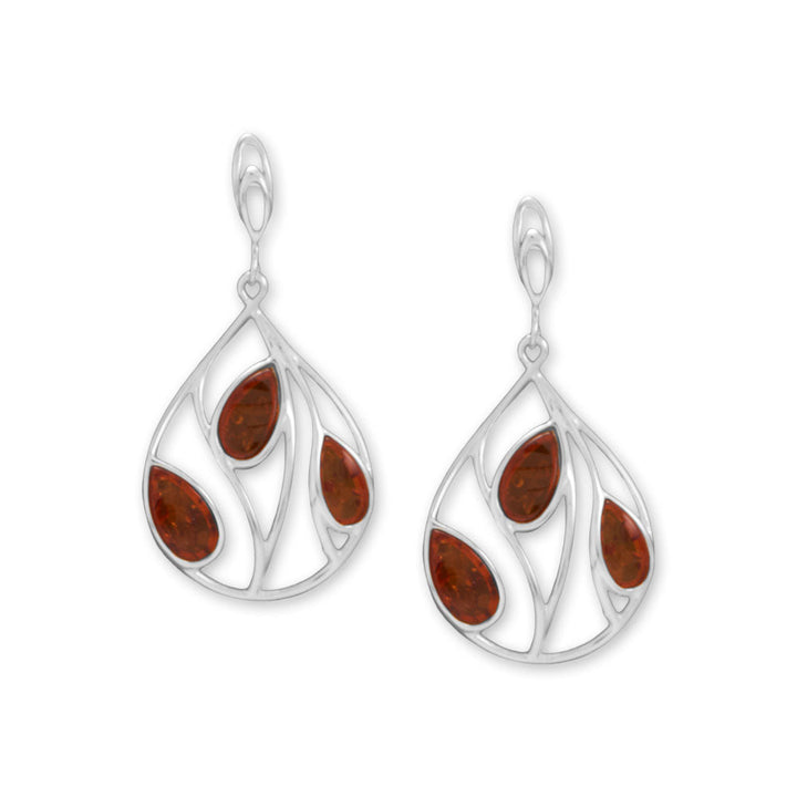 Earth Song Jewelry Polished Cutout Pear and Baltic Amber Post Earrings