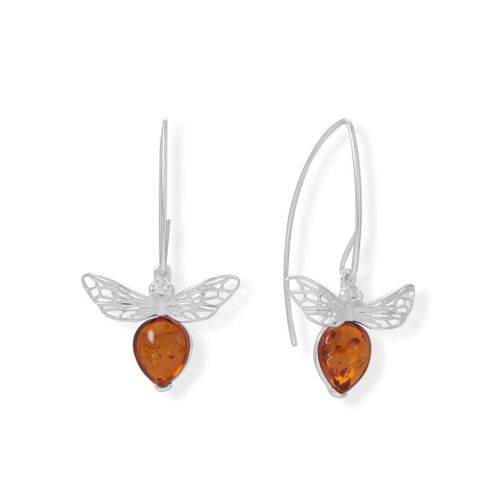 Earth Song Jewelry Baltic Amber Honey Bee Drop Wire Earrings