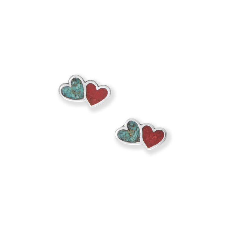 Earth Song Jewelry Coral and Turquoise Chip Double Heart Earrings