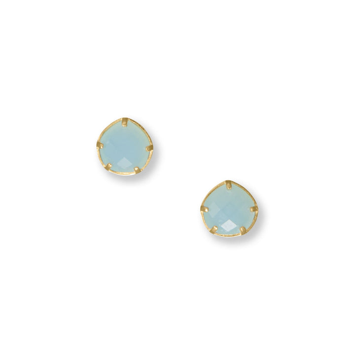 Earth Song Jewelry 14 Karat Gold Plated Pear Chalcedony Stud Earrings