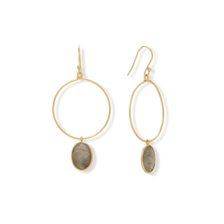 Earth Song Jewelry 14 Karat Gold Plated Open Circle Labradorite Earrings