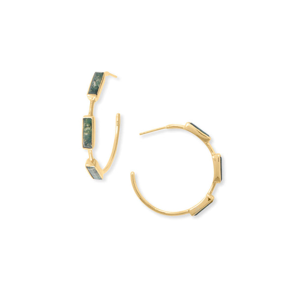 Earth Song Jewelry 14 Karat Gold Plated Moss Agate Hoop Earrings