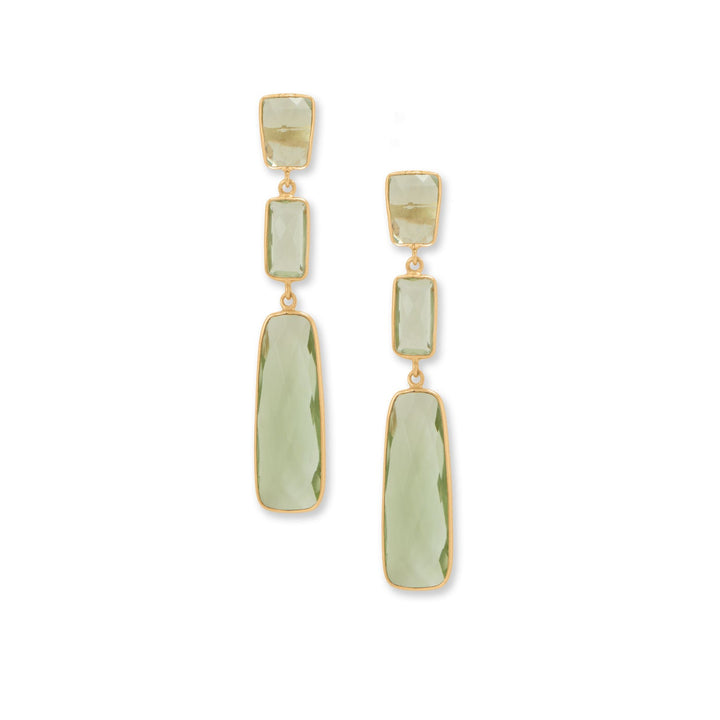 Earth Song Jewelry 14 Karat Gold Plated Rectangle Prasiolite Drop Earrings