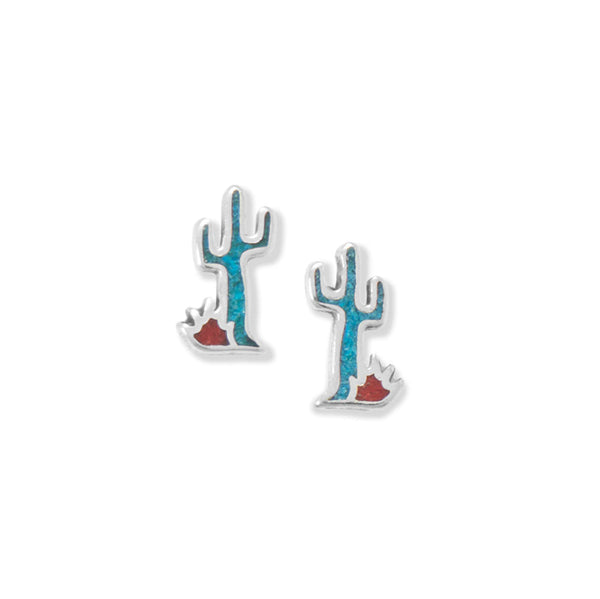 Earth Song Jewelry Oxidized Turquoise and Coral Chip Cactus Earrings