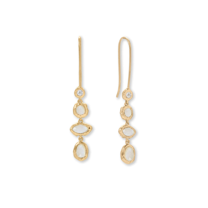 Earth Song Jewelry 14 Karat Gold Plated Hammered CZ and Rainbow Moonstone Earrings